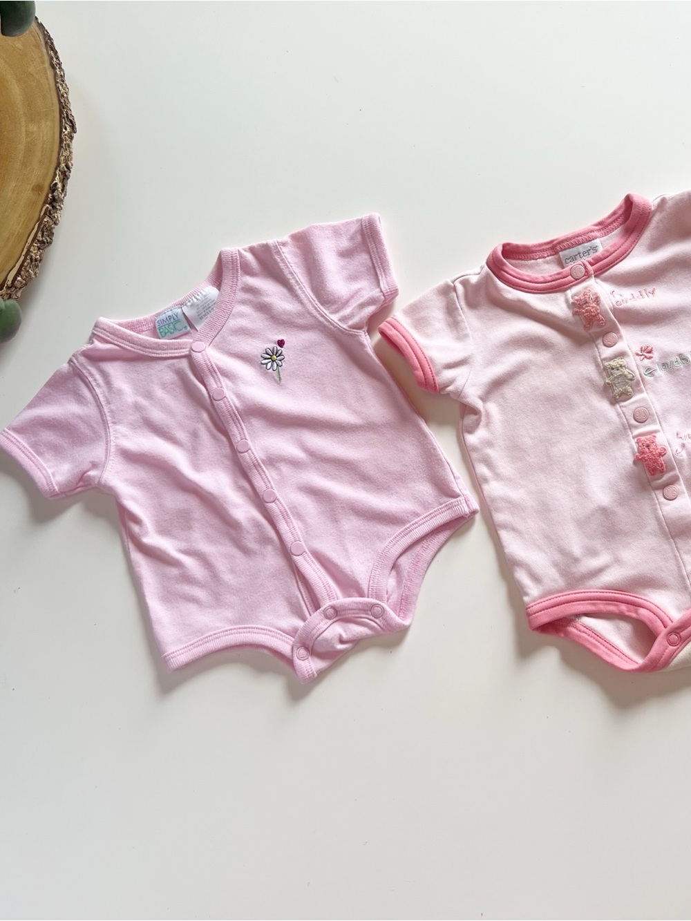 Vintage 2 Pack Pink Teddy Daisy Carters Shortie Rompers | 0-6m